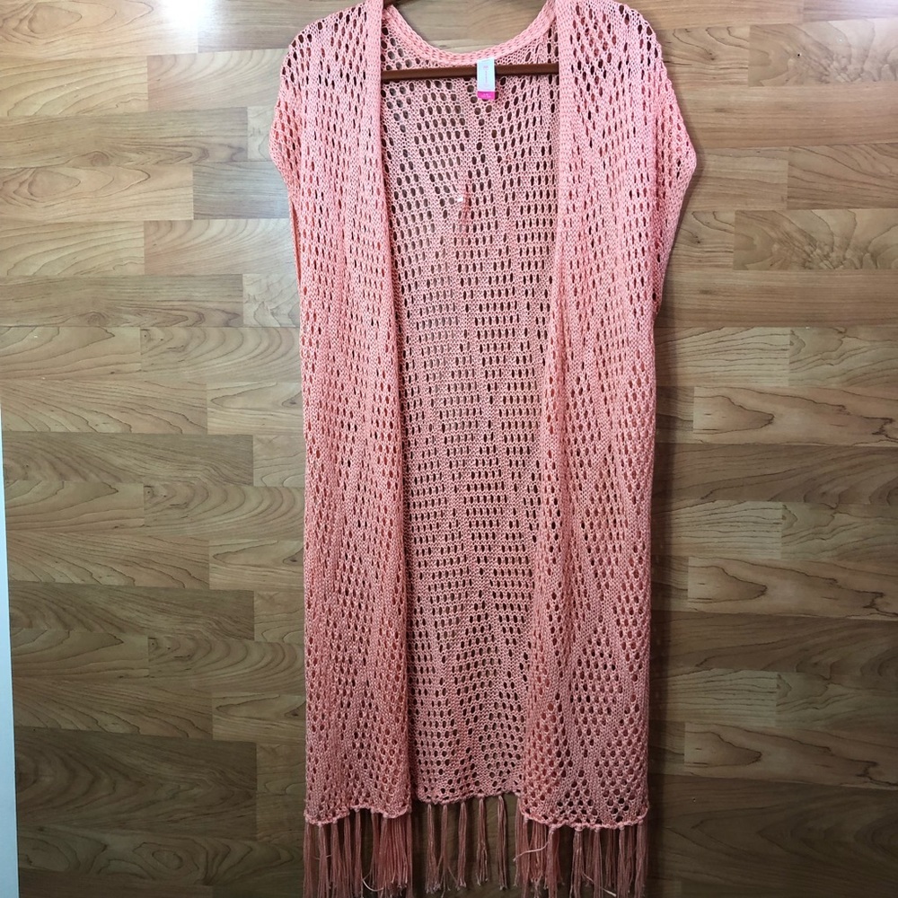 No Boundaries Size Large (11-13) Peach Sleeveless Open Front Cardigan